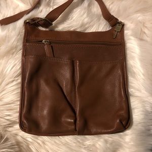 Fossil brown leather crossbody purse